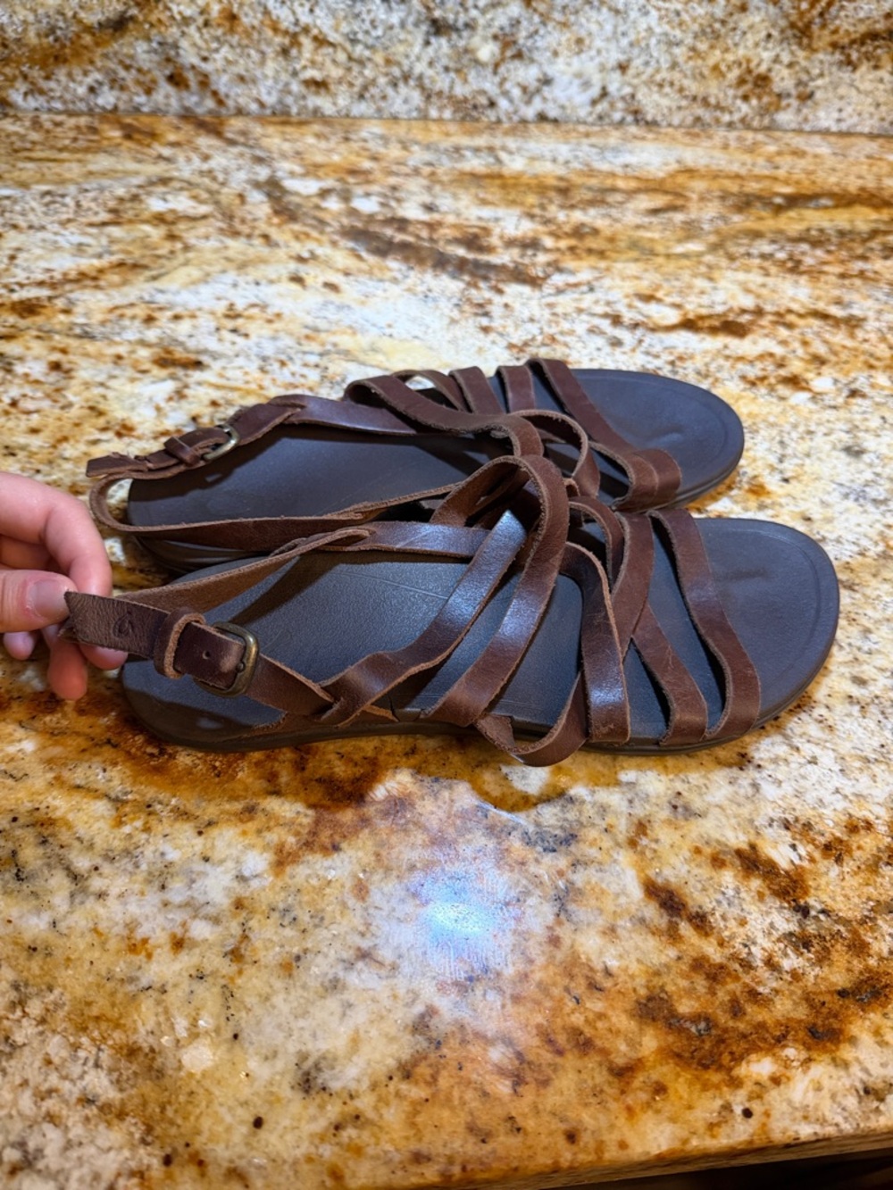 OluKai Brown Strappy Leather Sandals